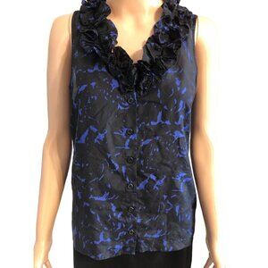 (5 for‎ $25) J.Crew 100% Silk Sleeveless Ruffled Blouse in Cobalt/Black Size 4